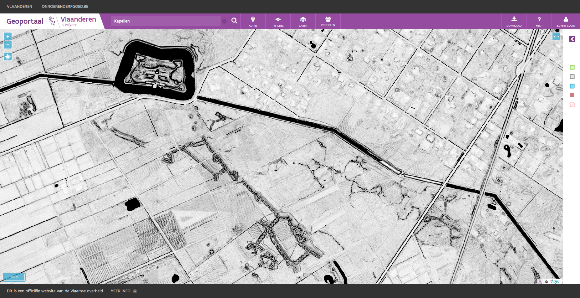 Trenches and a fortress near Kapellen as seen on the skyview factor